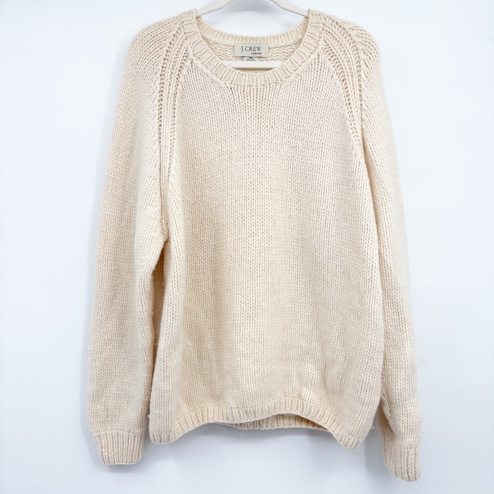 J.Crew Womens Ivory 100% Wool Handknit Chunky Minimalist Fisherman Sweater XXL
